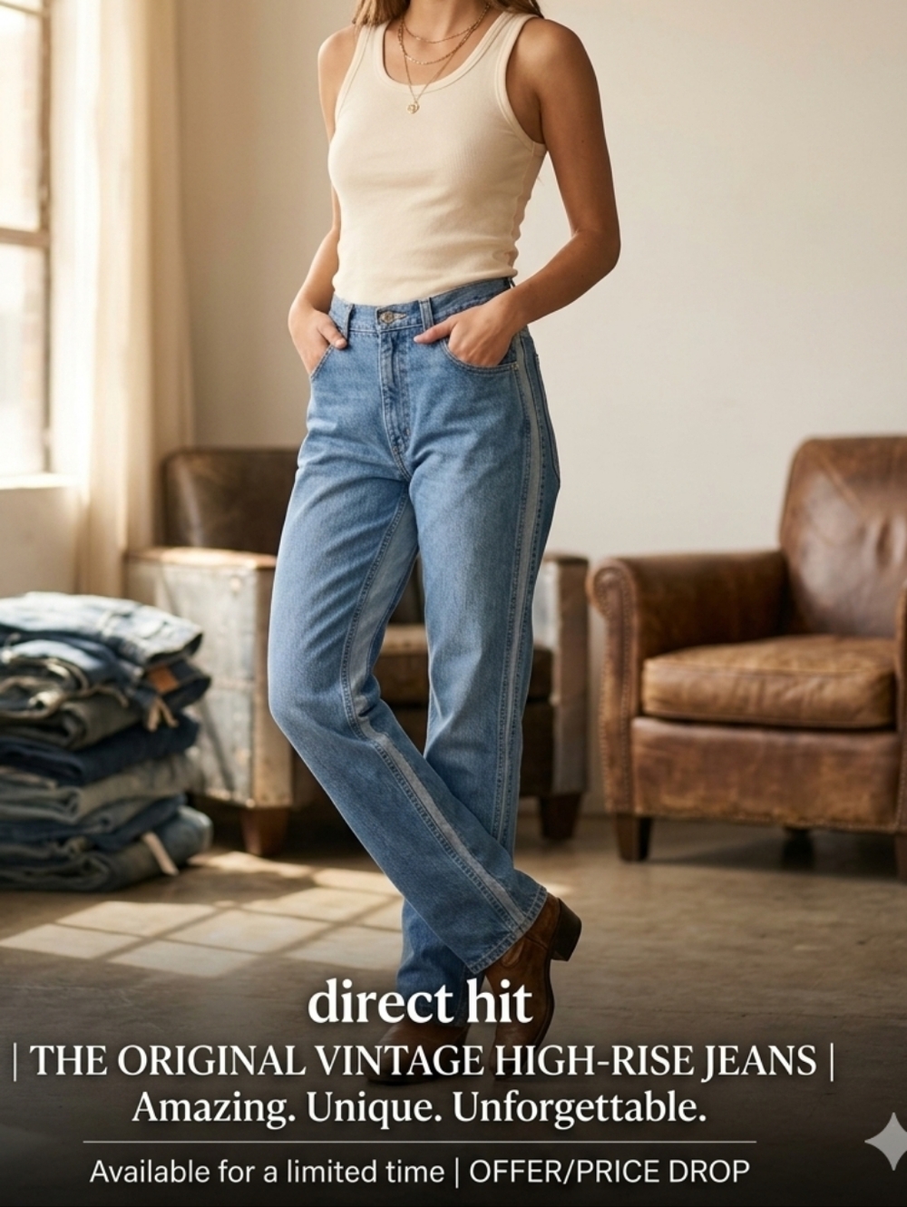 🩵VINTAGE DIRECT HIT Women's High Rise Jeans amazing unique Beautifully